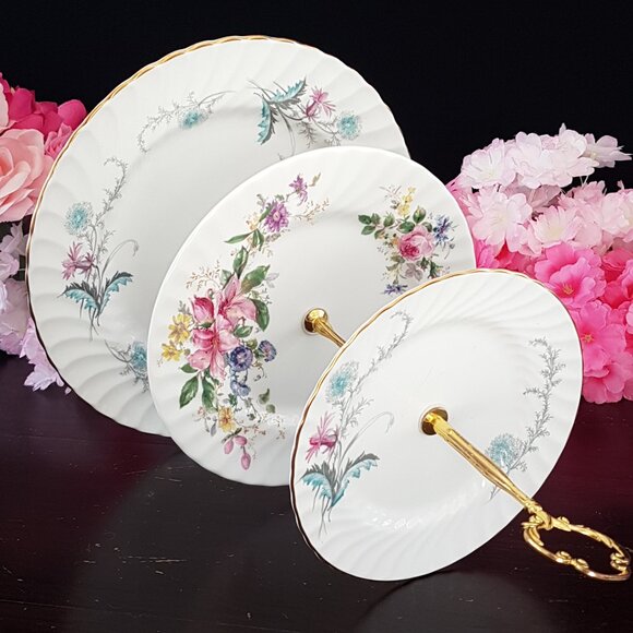 Handmade 3 Tier Bone China Cake Stand Floral Dessert Serving Tray - Picture 1 of 9